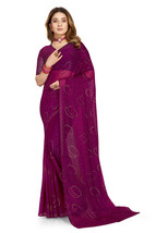 Designer Wine Hot Fix Siroski Stone Work Sari Simmer Silk Party Wear Saree - $69.95