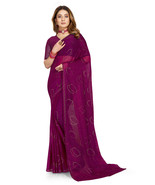 Designer Wine Hot Fix Siroski Stone Work Sari Simmer Silk Party Wear Saree - $69.95