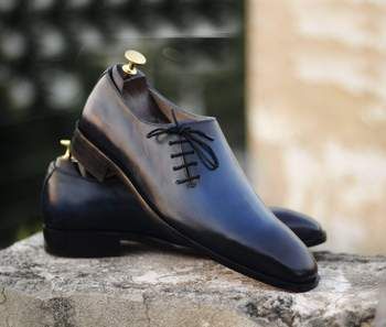 Handmade Men's Navy Blue Leather Lace Up Shoes, Men Designer Dress Formal Shoes