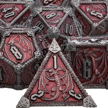 7Pcs Dnd Metal Dice Set With Gift Box, Black Red D&amp;D Dice 6 Sided Polyhedral Dic - $48.99