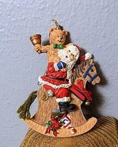 Hand Painted  Santa and Teddy on Rocking Horse Ornament 4&quot; - £9.44 GBP