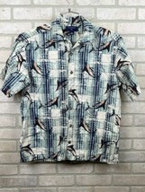 Saddlebred Mens Blue Hawaiian l Button Up Short Sleeve Shirt - Size M fishing - £13.13 GBP