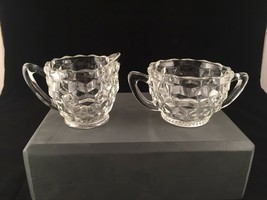 Jeannette Glass Cube Clear Creamer and Open Sugar Set Depression Glass Vintage - £15.56 GBP
