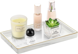 Bathroom Vanity Tray, Golden Rimmed Jewelry Organizer Rectangle Cerami - $72.84 CAD