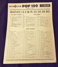 Top 100 Original Record Rating Sheet w/8 BEATLES Hit Songs dated March 21, 1964 - £55.95 GBP