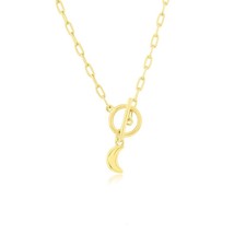 Crescent Moon Charm Paperclip Toggle Necklace - Gold Plated - £44.28 GBP