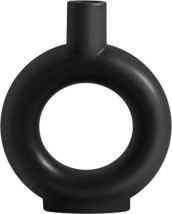 Gunlar Modern Black Ceramic Vase - Decorative Hollow Donut Floral Vase, Black - £31.33 GBP