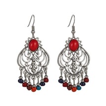 2021 Bohemian Women&#39;s Red Rhinestone Tassel Wedding Earrings Retro Ethnic Geomet - £7.82 GBP