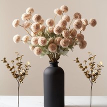 Beige Flowers Artificial + Eucalyptus, Fake Mums Long Stem Flowers, Tan ... - $44.99