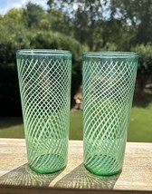 2 Vintage Green Libbey Glasses, Tumblers, Optic Striped Retro MCM. 16oz Highball - £14.95 GBP