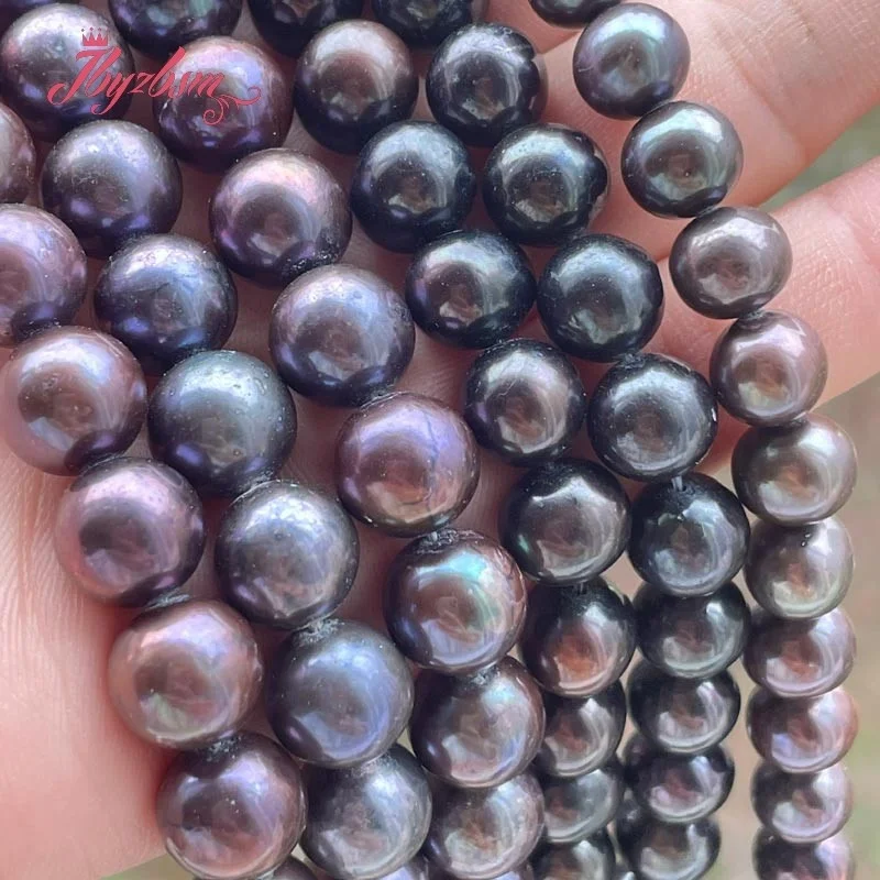Natural Freshwater Pearl Cultured Round Black Stone Beads DIY Strand 15 inch For - £26.67 GBP+