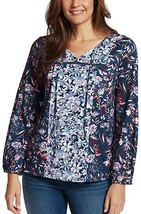 Vintage America Ladies&#39; Printed Blouse/Blue/Large New No Tags - £14.09 GBP