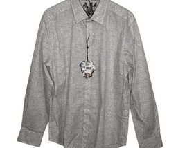 NWT ROBERT GRAHAM L men&#39;s shirt contrast cuffs designer white gray long sleeve - £94.35 GBP