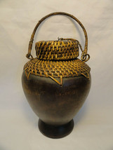Rare Hand Carved Container for dried meat by Ifugao Pagan Tribe Weaved Z... - $148.00