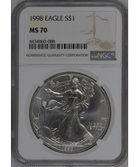 1998 American Silver Eagle Dollar NGC MS70  - £510.05 GBP