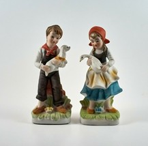 Norleans Porcelain Figurines 1 Boy &amp; 1 Girl with Goose and Dog 6&quot; Germany Vtg - £15.00 GBP