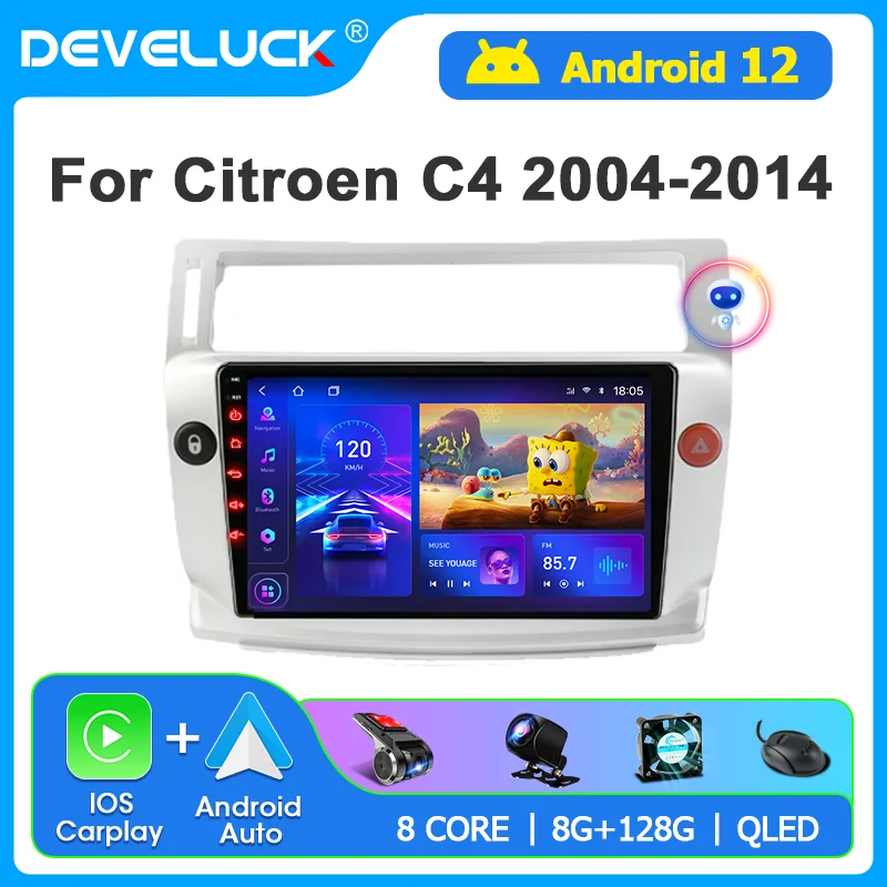 Develuck 2 Din Android 12 Car Radio for Citroen C4 C-Triomphe C-Quatre 2004 - - £87.19 GBP+