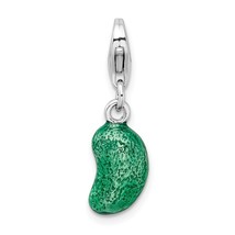 Sterling Silver Rhodium Plated 3D Enamel Green Bean Lobster Clasp Charm Jewerly - £28.58 GBP