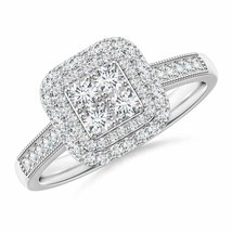ANGARA 2.4mm Natural Diamond Cushion Engagement Ring with Double Halo in Silver - £518.60 GBP+