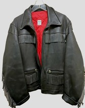 Vintage UBER Men&#39;s/Women&#39;s Leather Jacket Western Fringe Motorcycle Brown SZ L - £138.09 GBP