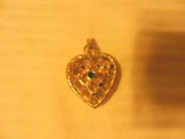 Vintage Heart Shape Pendant Open Weave Lace Design, Gold Tone, Rhinestones - £31.42 GBP