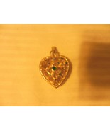 Vintage Heart Shape Pendant Open Weave Lace Design, Gold Tone, Rhinestones - £31.47 GBP