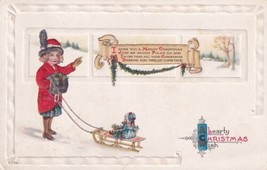Christmas Lady Pulling Sled With Child Doll Merry Christmas 1919 Postcard D46 - £2.38 GBP