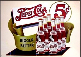 Pepsi-Cola 5 Cents Bigger Better Vintage Novelty Sign 16&quot; x 12.5&quot; - £9.35 GBP