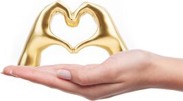 Gold Resin Heart Hands Sculpture Modern Shelf Table Decor - $18.99