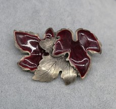 Vtg Maple Leaf Leaves Fall Brooch Purple Burgundy Enamel Unmarked Silver... - $280.63 MXN
