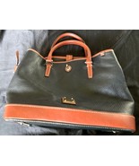 Dooney &amp; Bourke Perry Satchel Turnlock Closure Black Leather Brown trim EUC - $2,352.09 MXN