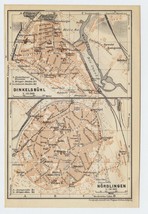 1910 Original Antique Map Of Nördlingen And Dinkelsbühl Bavaria Bayern / Germany - £16.84 GBP