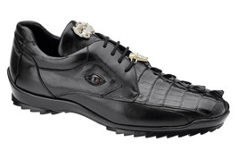 Mens Belvedere Vasco Hornback Crocodile Sneaker Shoes Lace Black 336122 - £352.61 GBP