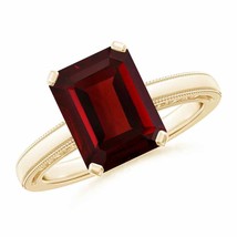 ANGARA Emerald Cut Garnet Solitaire Ring with Milgrain for Women in 14K Gold - £794.17 GBP