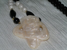 Vintage Black &amp; Creamy Swirl Plastic Bead with Large Space-Age MODERNIST Pendant - £10.18 GBP