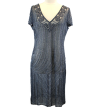 Gatsbylady London Womens US 14 Beaded Art Deco Fringe Flapper Dress Gray Sheer - £90.05 GBP