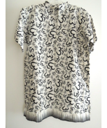 Ladies Top Size M Hand Woven High Collar Style Blouse Black Artsy Print ... - £32.27 GBP