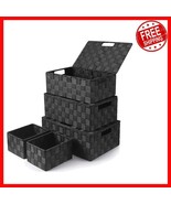 Set of 5 Stackable Woven Baskets with Lids - Elegant Home Organization - $1,074.80 MXN