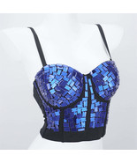 Burning Man Rave Festival Blue Mirror Sequins Embellished Bustier Corset... - $48.00