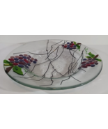 LARGE Clear HAND BLOWN ART GLASS DISH BOWL With 3D Applied GRAPES 12 1/2... - $49.29