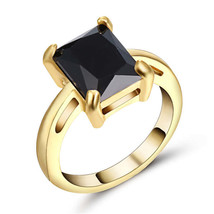 6Ct Black Emerald Cut Onyx Mens Ring 14K Gold Plated Engagement Wedding Band - £23.00 GBP