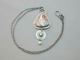 Vintage Navajo Steven Apachito Hinged Agate Necklace Pearl Sterling - £97.77 GBP