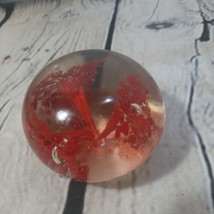 VTG Hand Blown Glass Clear Red Flower Paperweight 2&quot; Tall Art Glass Bubbles Orb - £11.50 GBP