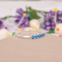Natural Blue Turquoise Gemstone Sterling Silver Half Eternity Band Ring Jewelry - £48.11 GBP