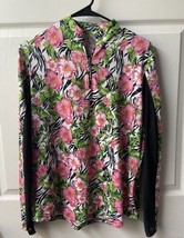 Emerald 18 Quarter Zip Golf Pullover Womens Size Medium Pink Tropical Pr... - $14.44