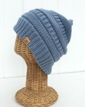 Women Men Blue Knit Baggy Beanie Hat Winter Ski Slouchy Skull Cap Warm Winter #L - £6.50 GBP