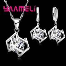 Top Quality Women Fashion Square Shape Earrings Pendant Necklace 925 Silver Char - £17.46 GBP