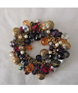 CHA CHA Bracelet Red Purple Gold Tone Beads Stretch Filigree Faux Pearl ... - £23.45 GBP