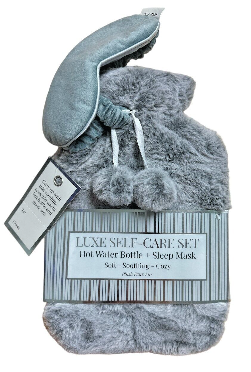 Luxe Self-Care Set Hot Water Bottle + Sleep Mask - Soft Soothing Cozy Plush Faux - $24.74