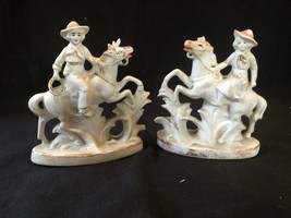 Antique Bisque Porcelaine Paire De Pilotes Sur Cheval. Marquée Etranger + Nombre - £63.14 GBP